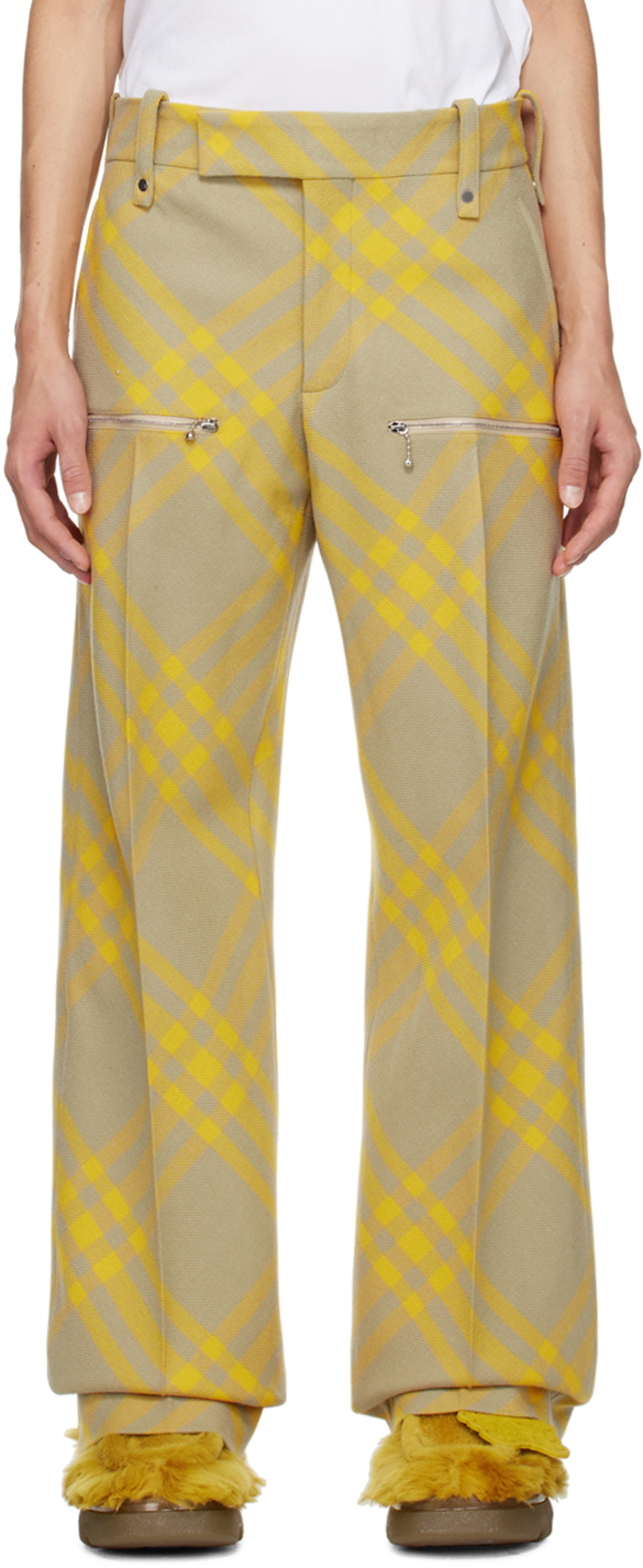 Burberry Yellow & Beige Check Trousers Burberry