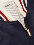 Thom Browne - Bouclé-Trimmed Leather and Wool-Felt Bomber Jacket - Blue