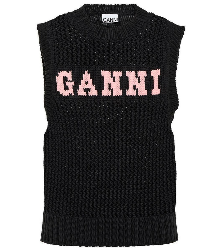 Photo: Ganni Logo ribbed-knit cotton-blend vest