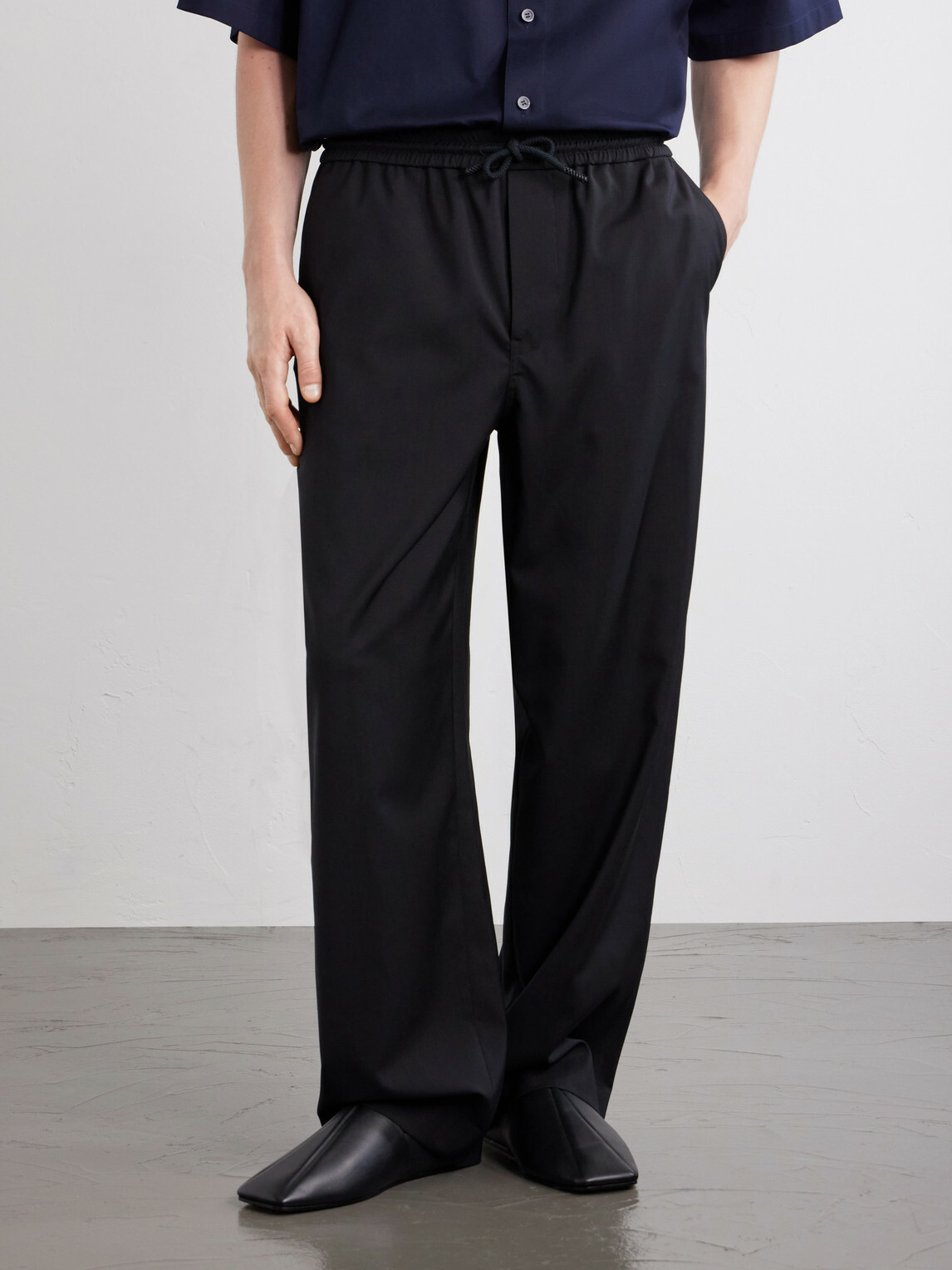 LOEWE - Straight-Leg Wool Drawstring Trousers - Black