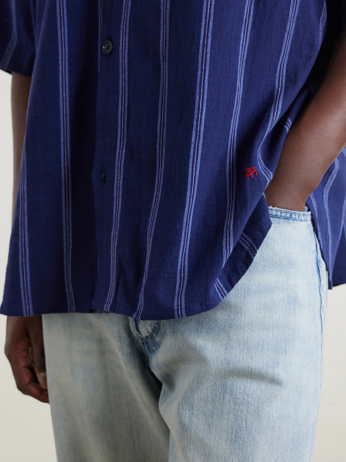 Kardo - Yusuke Camp-Collar Striped Cotton Shirt - Blue