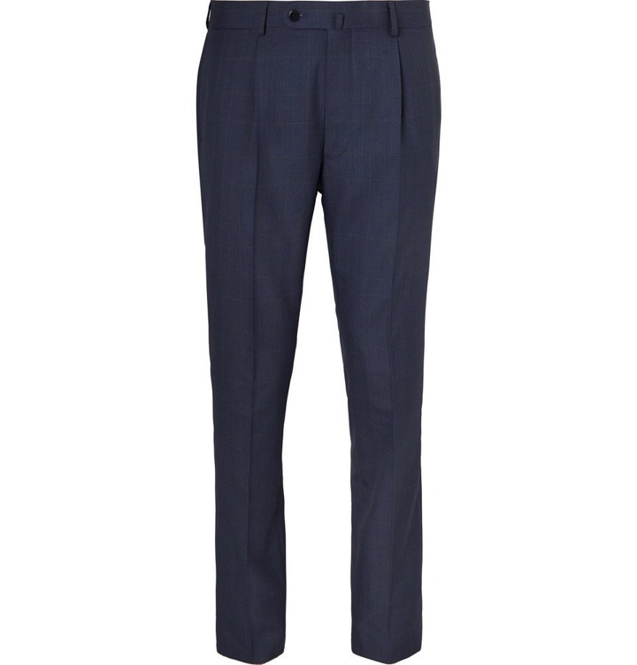 Photo: Beams F - Navy Slim-Fit Pleated Prince of Wales Checked Wool Suit Trousers - Men - Navy
