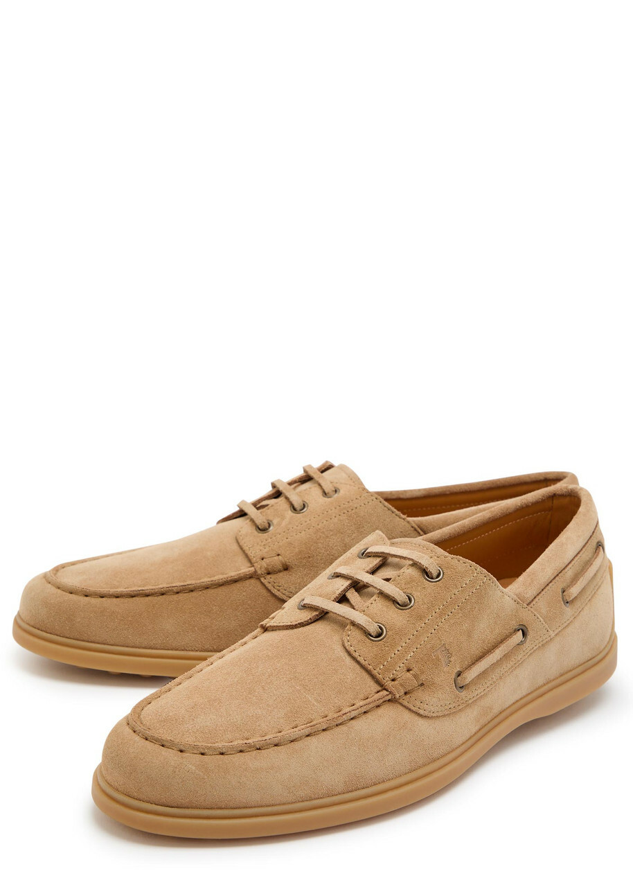 Tods Barca Gomma Suede Boat Shoes Tan