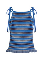 Ganni Striped Cotton-knit top Blue