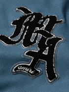 AMIRI - Appliquéd Embroidered Wool-Blend and Leather Varsity Jacket - Blue