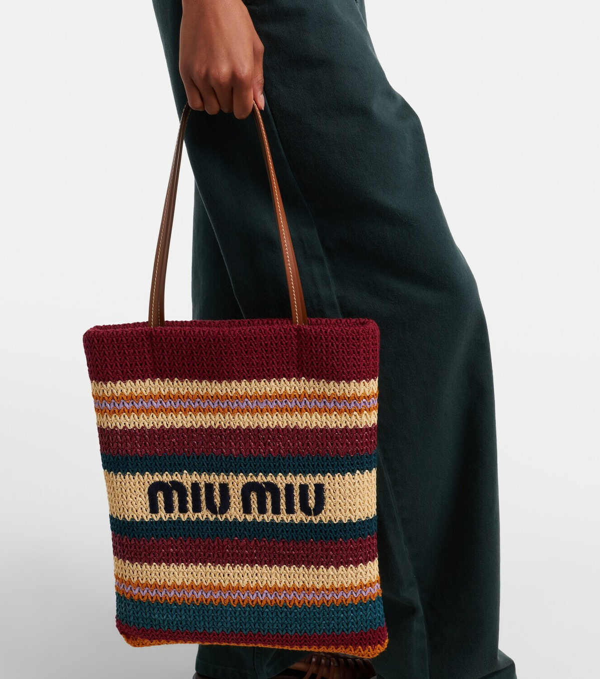 Miu Miu Woven raffia-effect tote bag