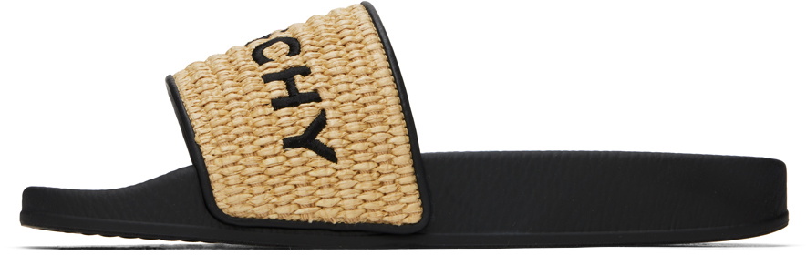 Givenchy Beige & Black Raffia Pool Slides
