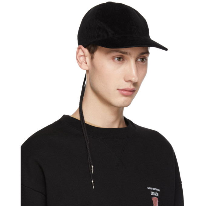 Christian dada キャップ Christian Dada Black Corduroy Back Lace-Up Cap Christian Dada