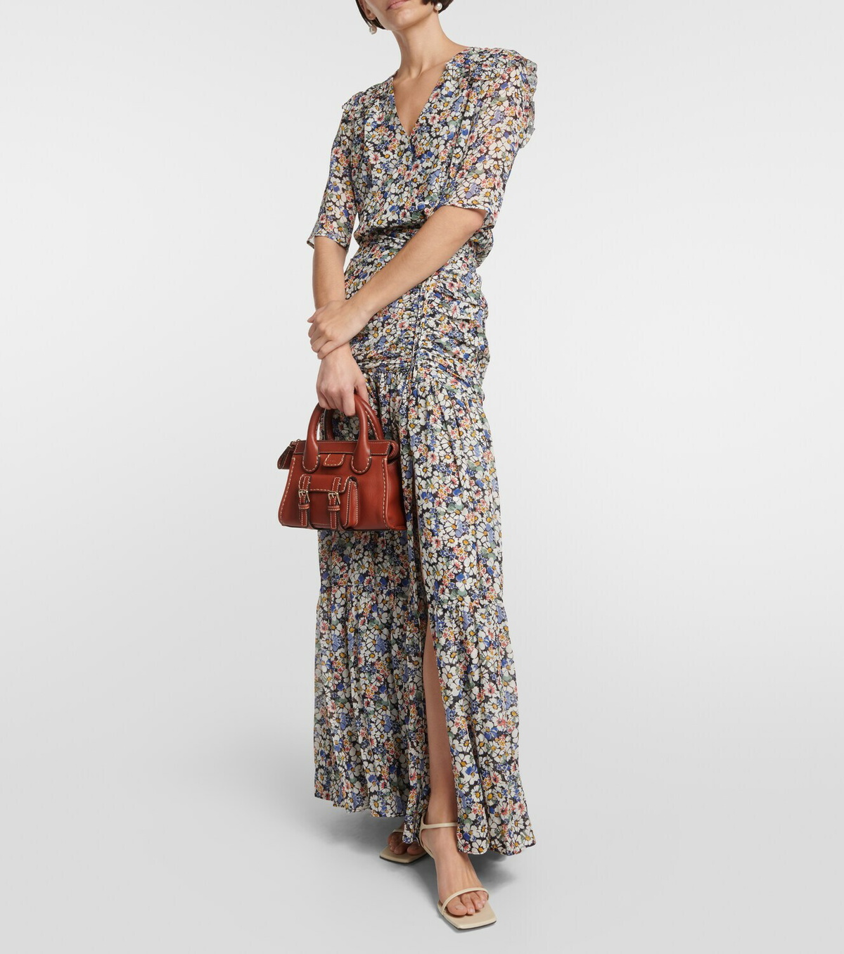 Veronica Beard Salmon Floral Button Down Maxi Dress M