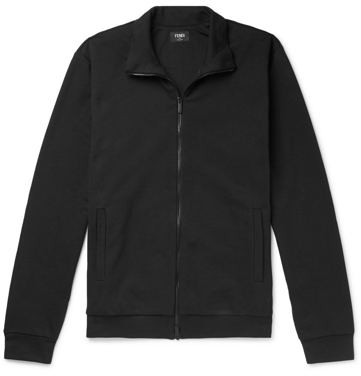 Photo: Fendi - Slim-Fit Logo-Detail Cotton-Jersey Track Jacket - Black