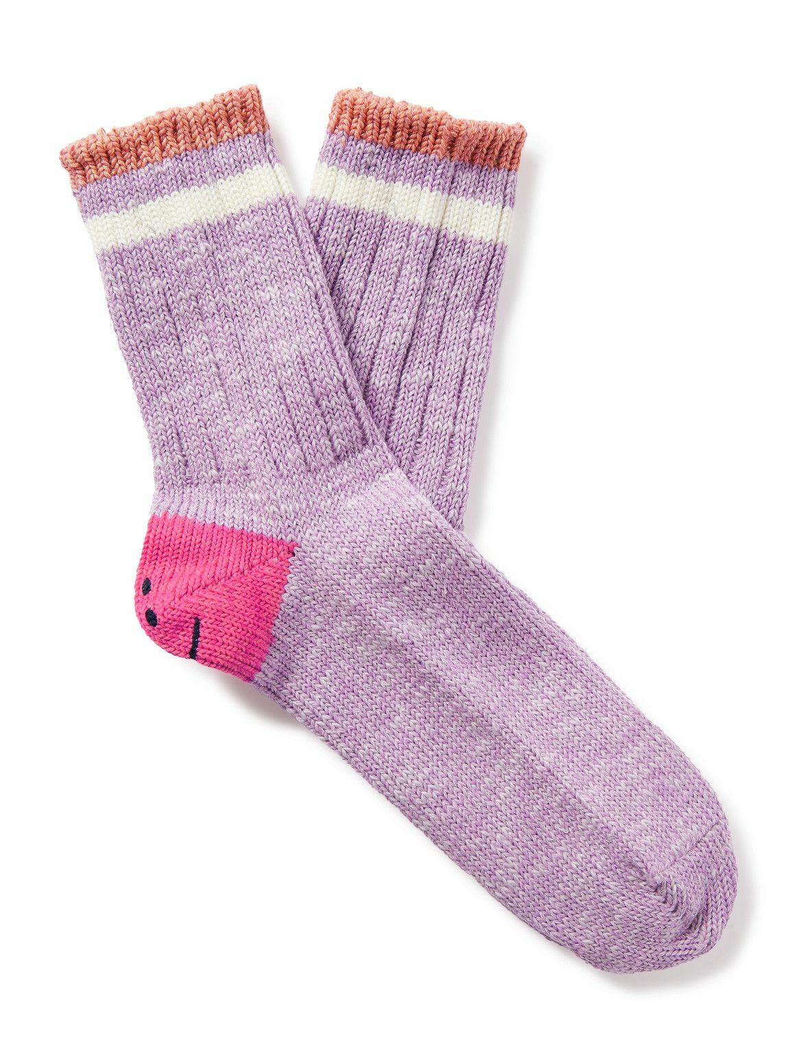 KAPITAL - Happy Heels Striped Ribbed Cotton-Blend Socks