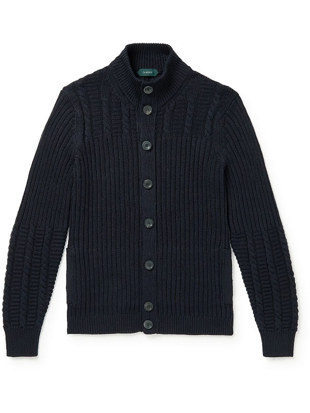 Photo: Incotex - Slim-Fit Ribbed Linen and Cotton-Blend Cardigan - Blue