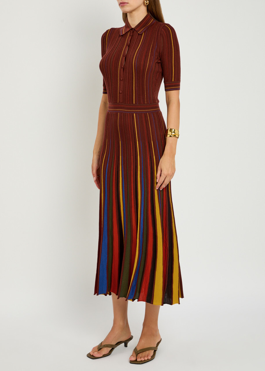 Gabriela Hearst Calypso Striped Wool Midi Shirt Dress Brown Other