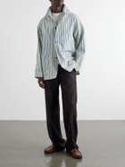 KAPITAL - Logo-Appliquéd Striped Cotton-Twill Overshirt - Blue