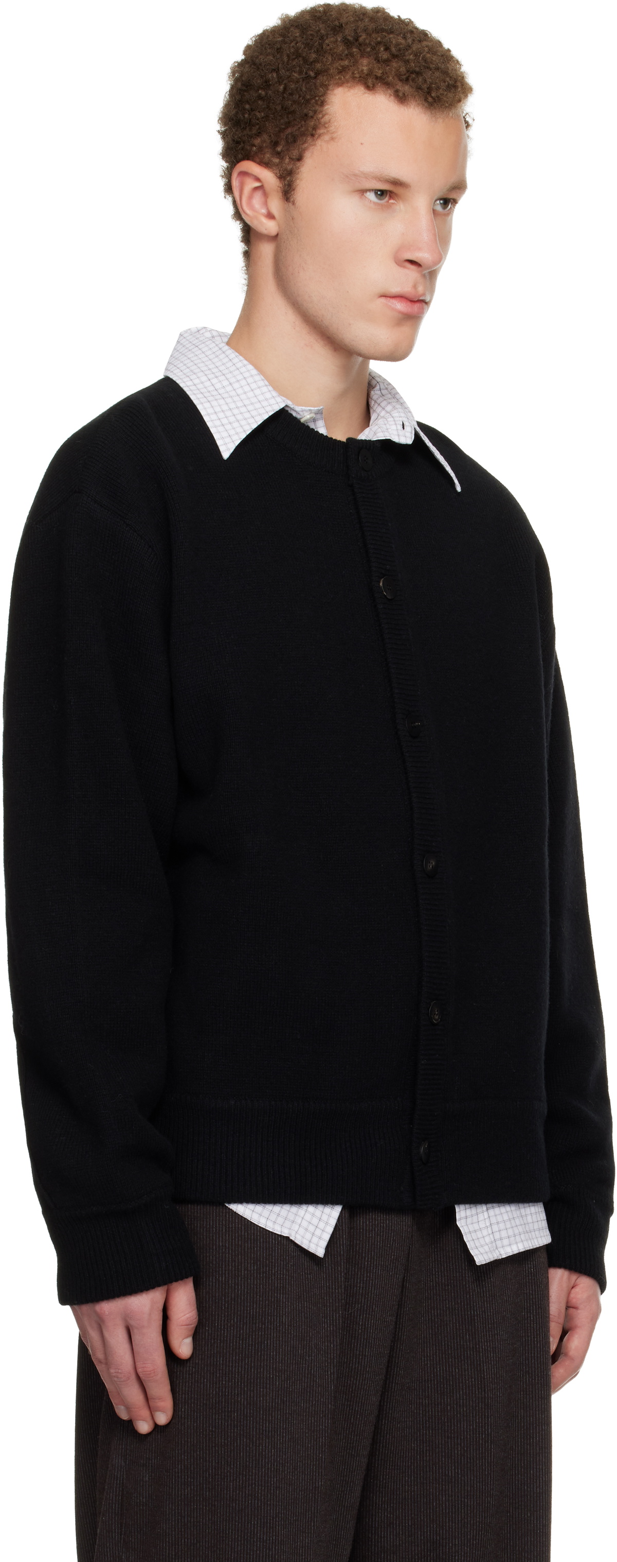 WOOYOUNGMI Black Henley Neck Cardigan