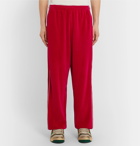 Gucci - Tapered Logo-Appliquéd Webbing-Trimmed Piped Velvet Sweatpants - Red