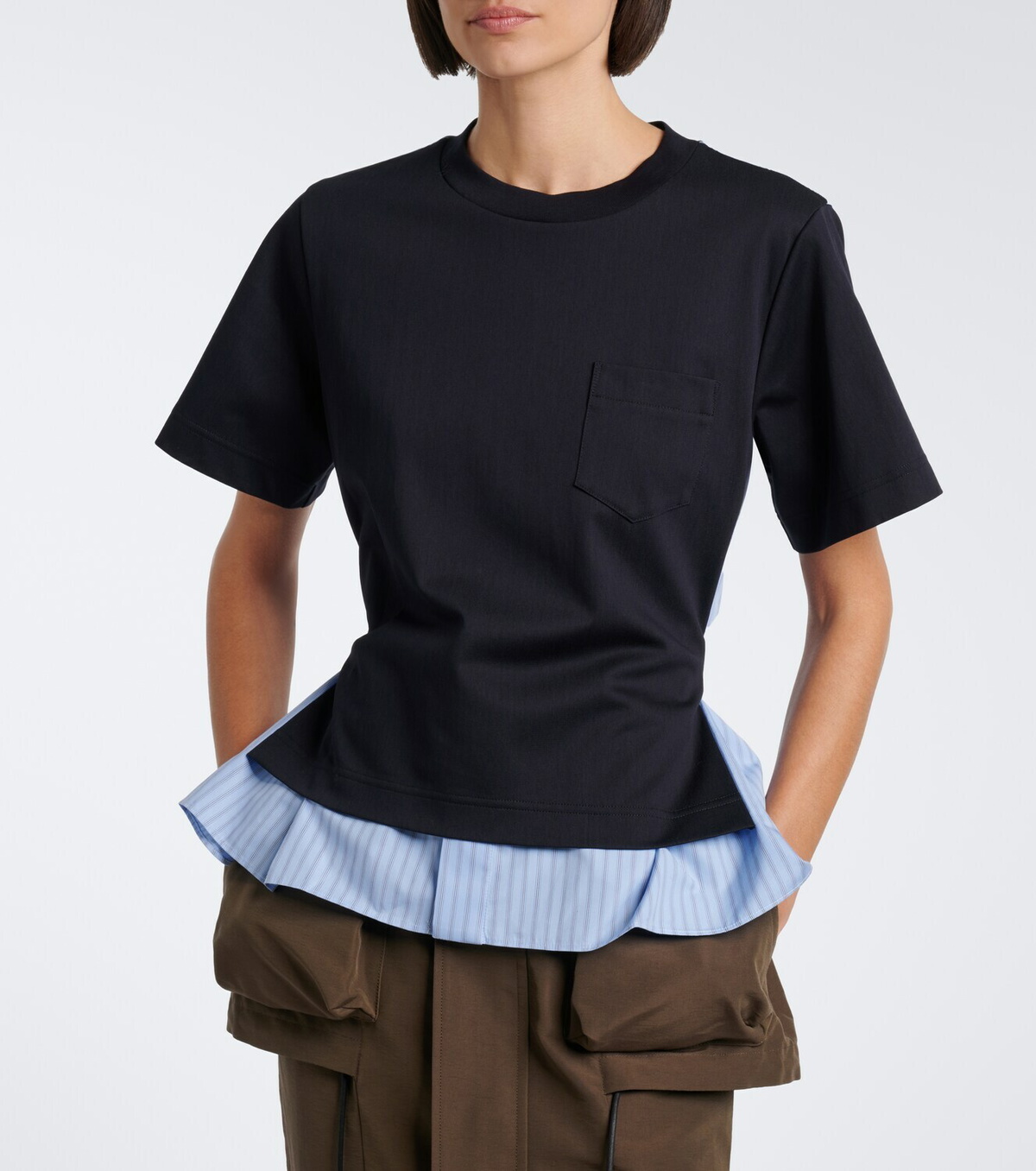 Sacai Layered cotton jersey and poplin top