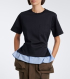 Sacai Layered cotton jersey and poplin top