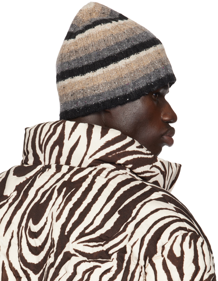 ERL Beige & Gray Wool Striped Beanie