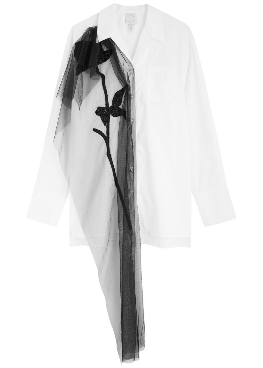 Huishan Zhang Thelma Embellished Cotton Shirt White And Black