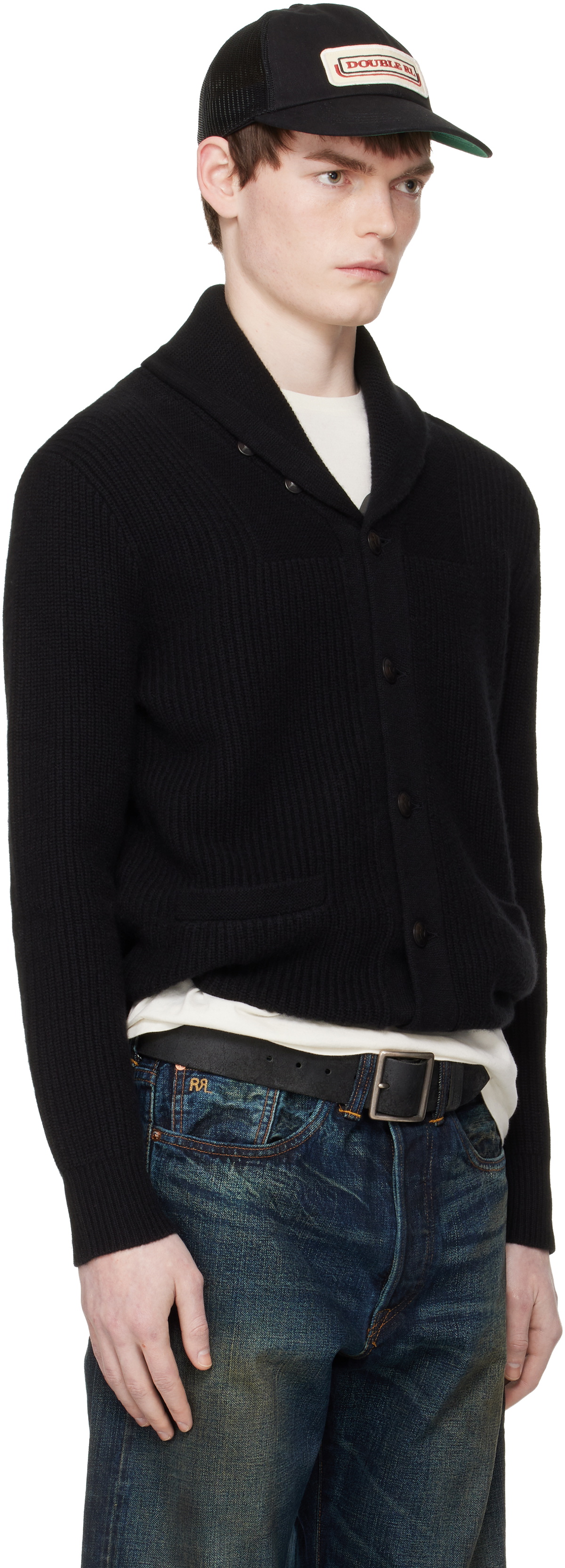 RRL Black Cashmere Shawl-Collar Cardigan
