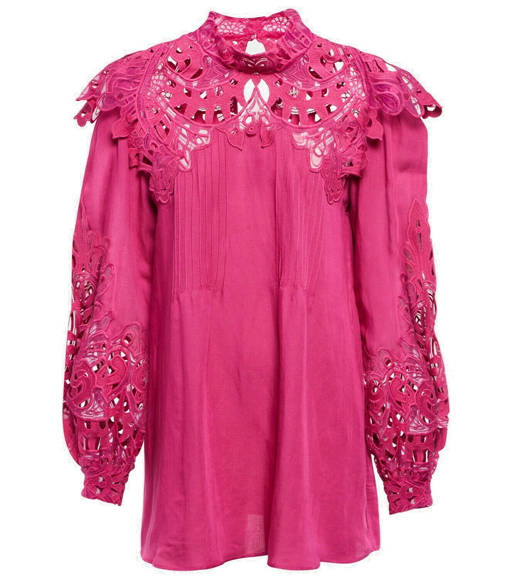 Photo: Costarellos Mika broderie anglaise linen-blend blouse