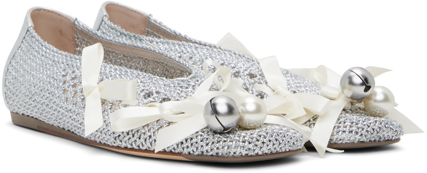Simone Rocha Silver Bell Charm Crochet Ballerina Flats