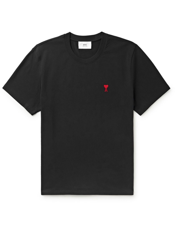 Photo: AMI PARIS - Logo-Embroidered Organic Cotton-Jersey T-Shirt - Black