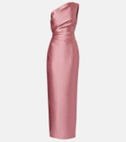 Solace London Kira draped one-shoulder satin gown