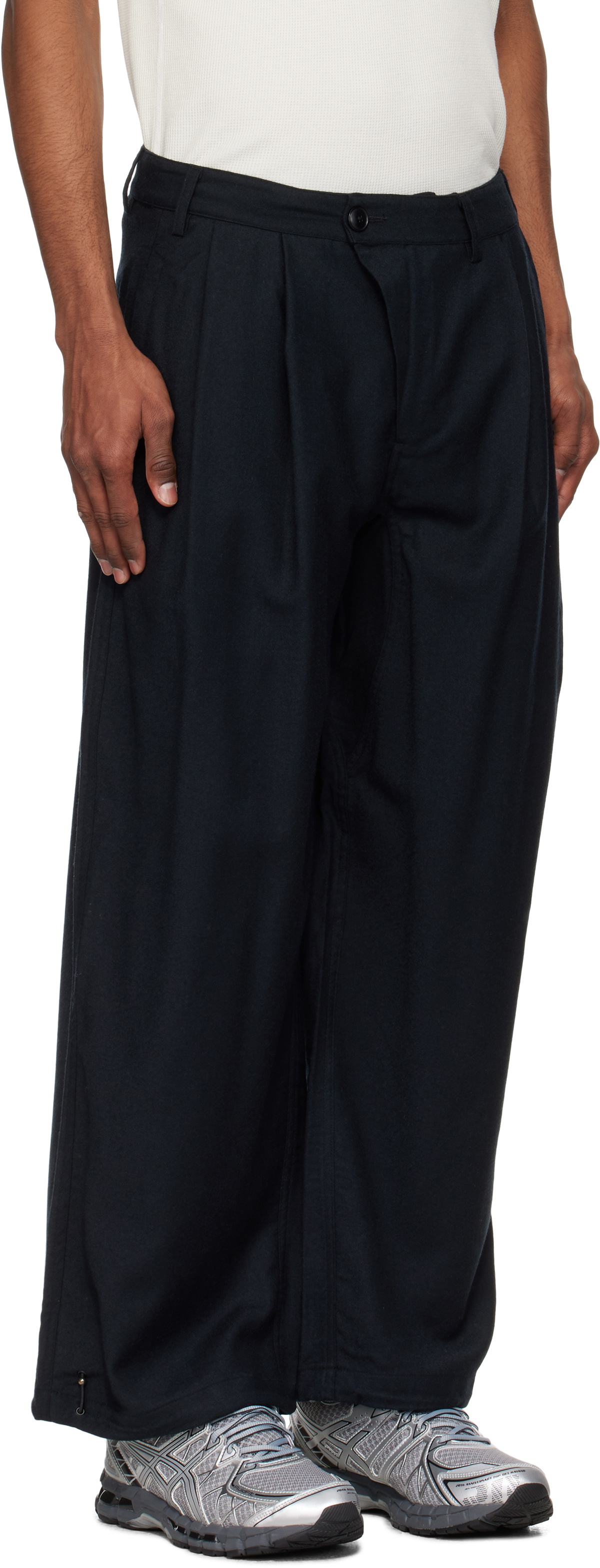 Maharishi Black 6058 Asymmetrical Wool Pleated Trousers
