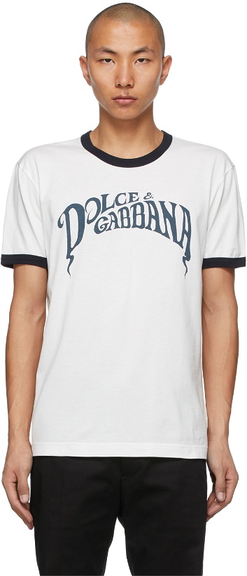 Photo: Dolce & Gabbana White & Navy Logo Print T-Shirt