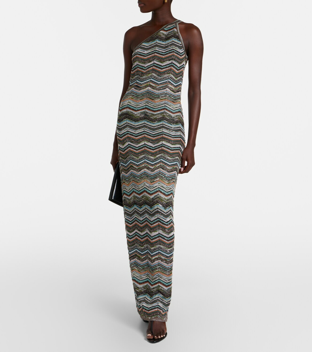 Missoni Zigzag one-shoulder lamé maxi dress