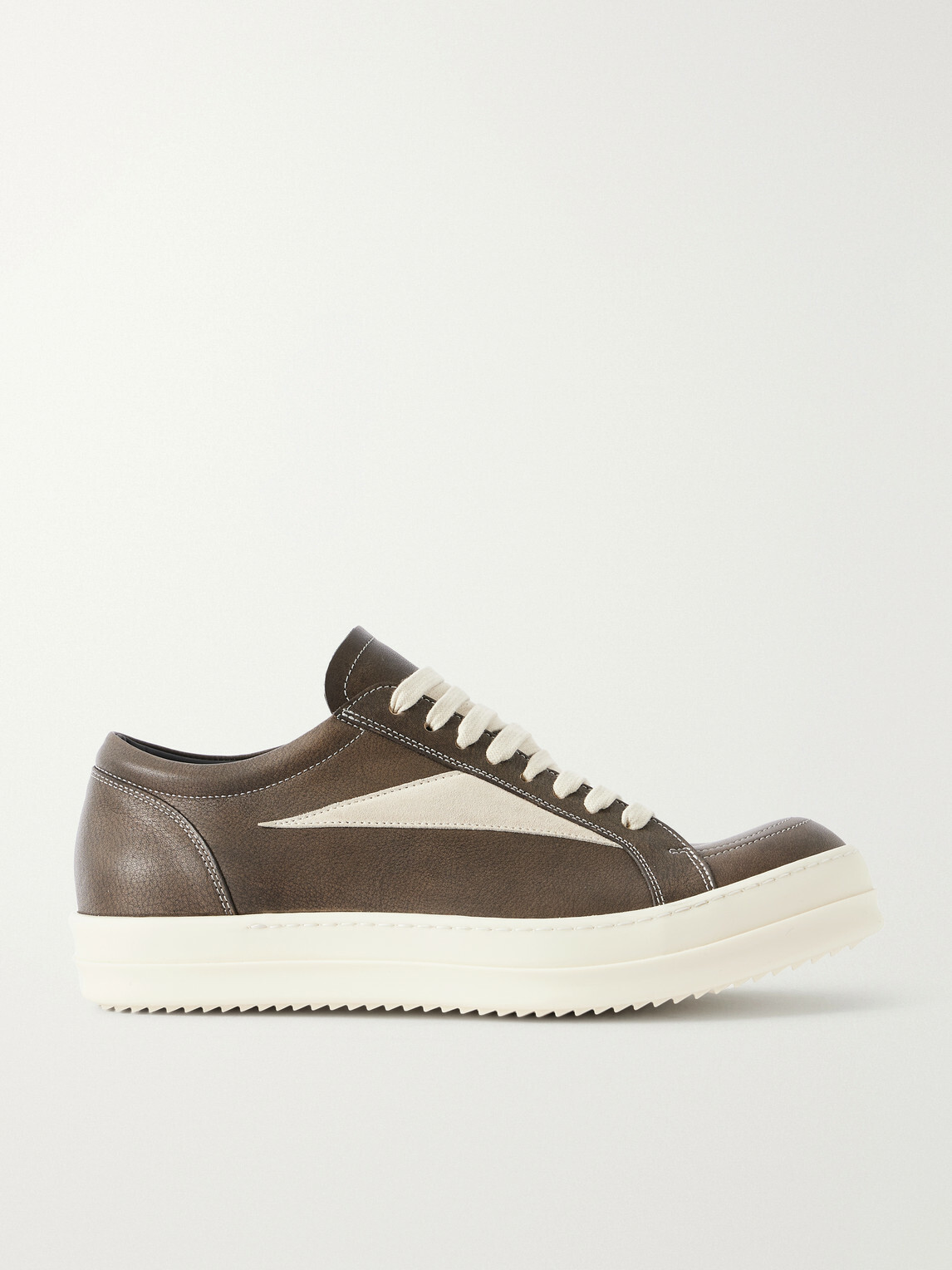Rick Owens - Vintage Sneaks Suede-Trimmed Full-Grained Leather Sneakers - Brown