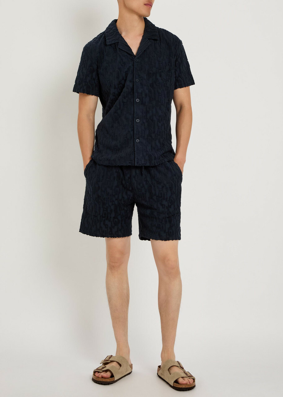 Raith Fausto Flocked-pattern Terry Shorts Navy