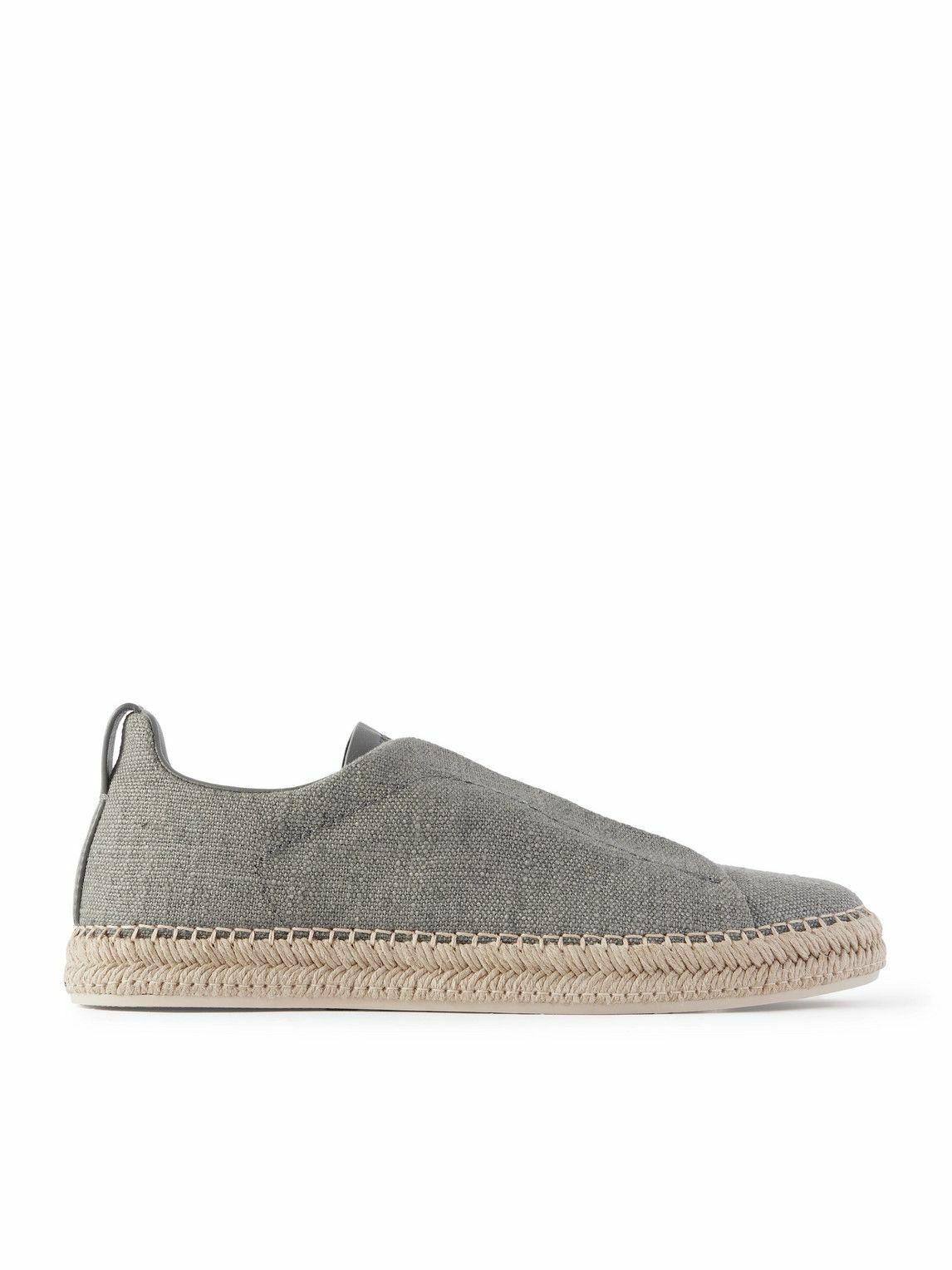 Zegna - Triple Stitch™ Leather-Trimmed Canvas Slip-On Sneakers - Gray