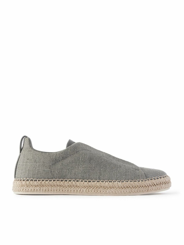 Photo: Zegna - Triple Stitch™ Leather-Trimmed Canvas Slip-On Sneakers - Gray