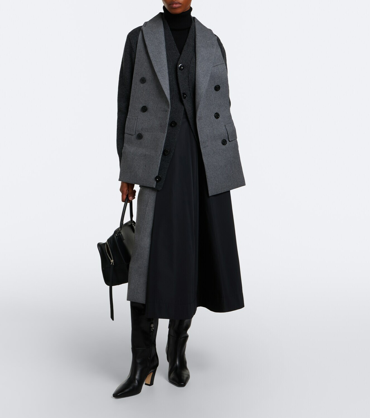 Sacai Layered wool-blend cardigan