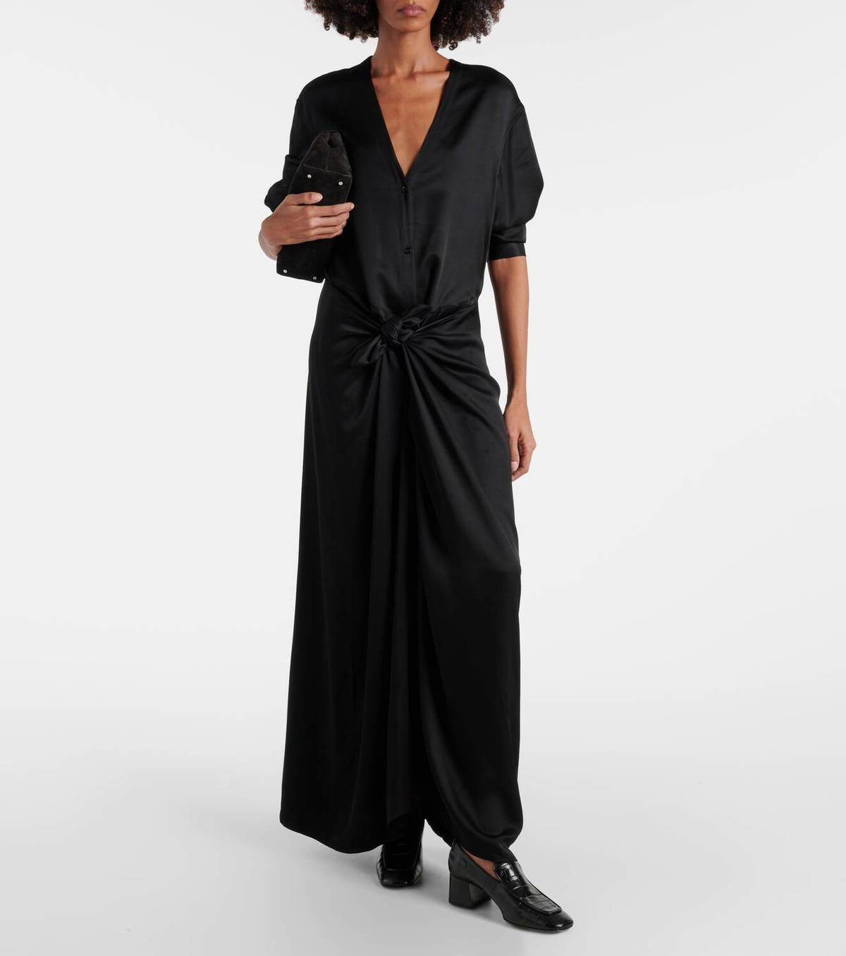 toteme gathered silk dress Gathered hammered silk-satin maxi dress - green