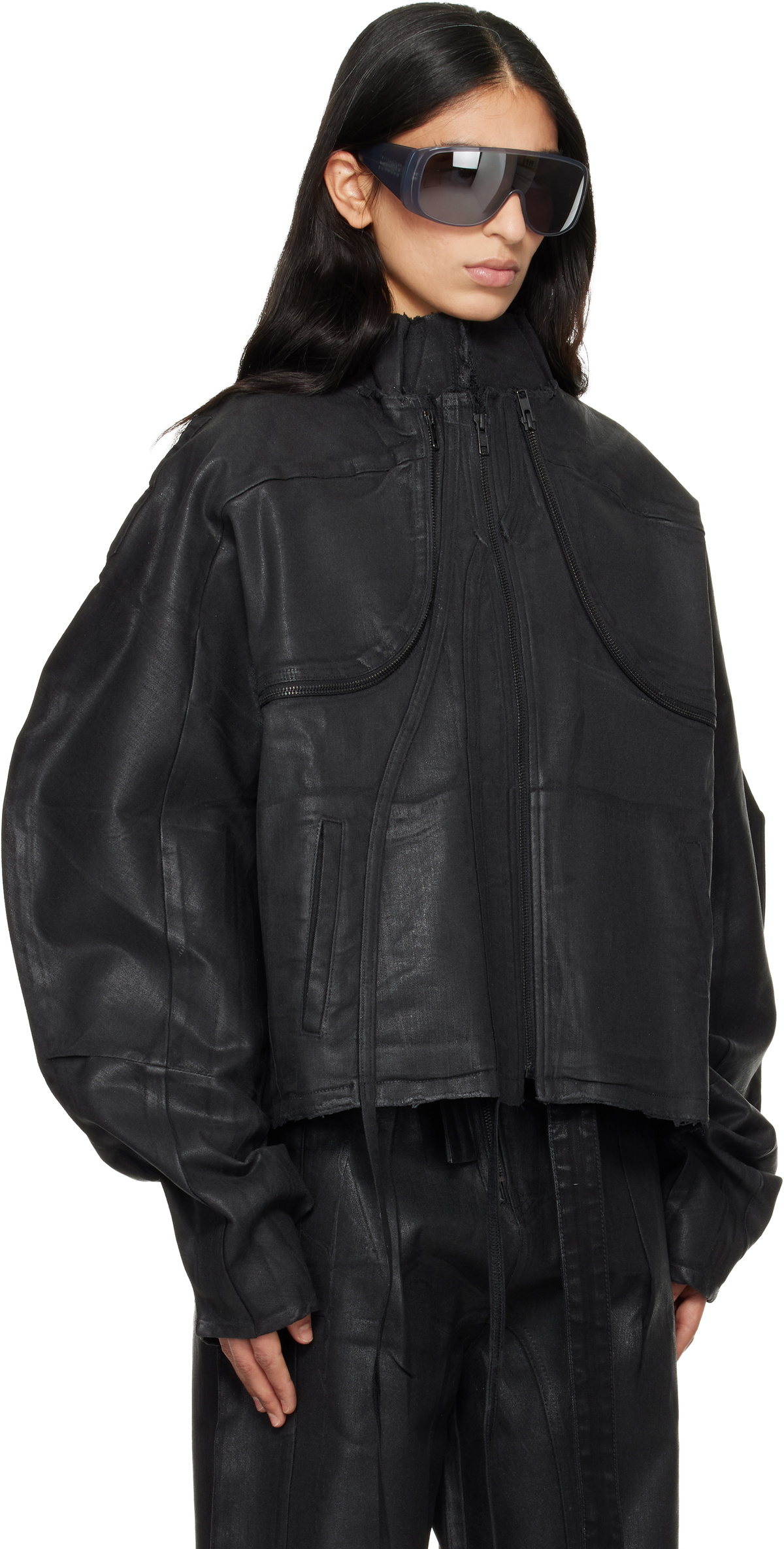 Ottolinger Black Glazed Denim Zip Jacket