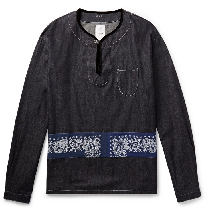 Photo: visvim - Velvet-Trimmed Panelled Denim Shirt - Men - Indigo