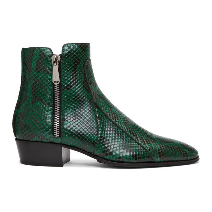A Walk on the Wild Side: Green Python Boots for Men by Balmain