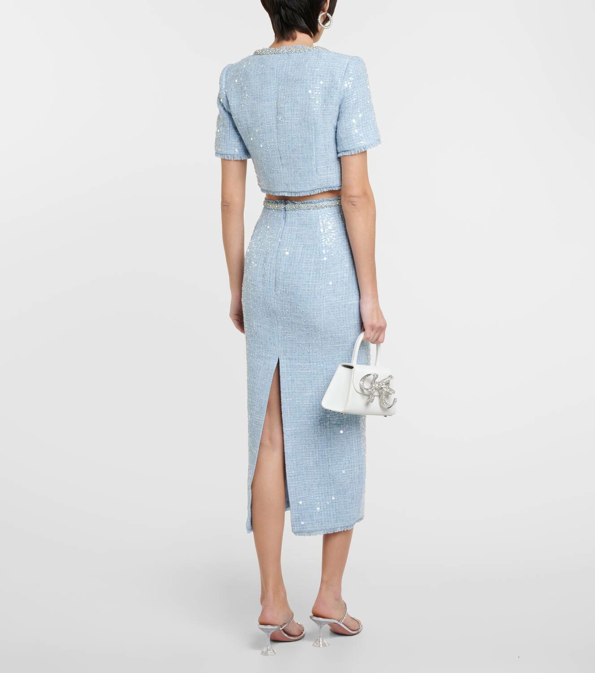 knee length dresses for ladies Cream Sequin Boucle Tailored Midi Dress  self-portrait-US