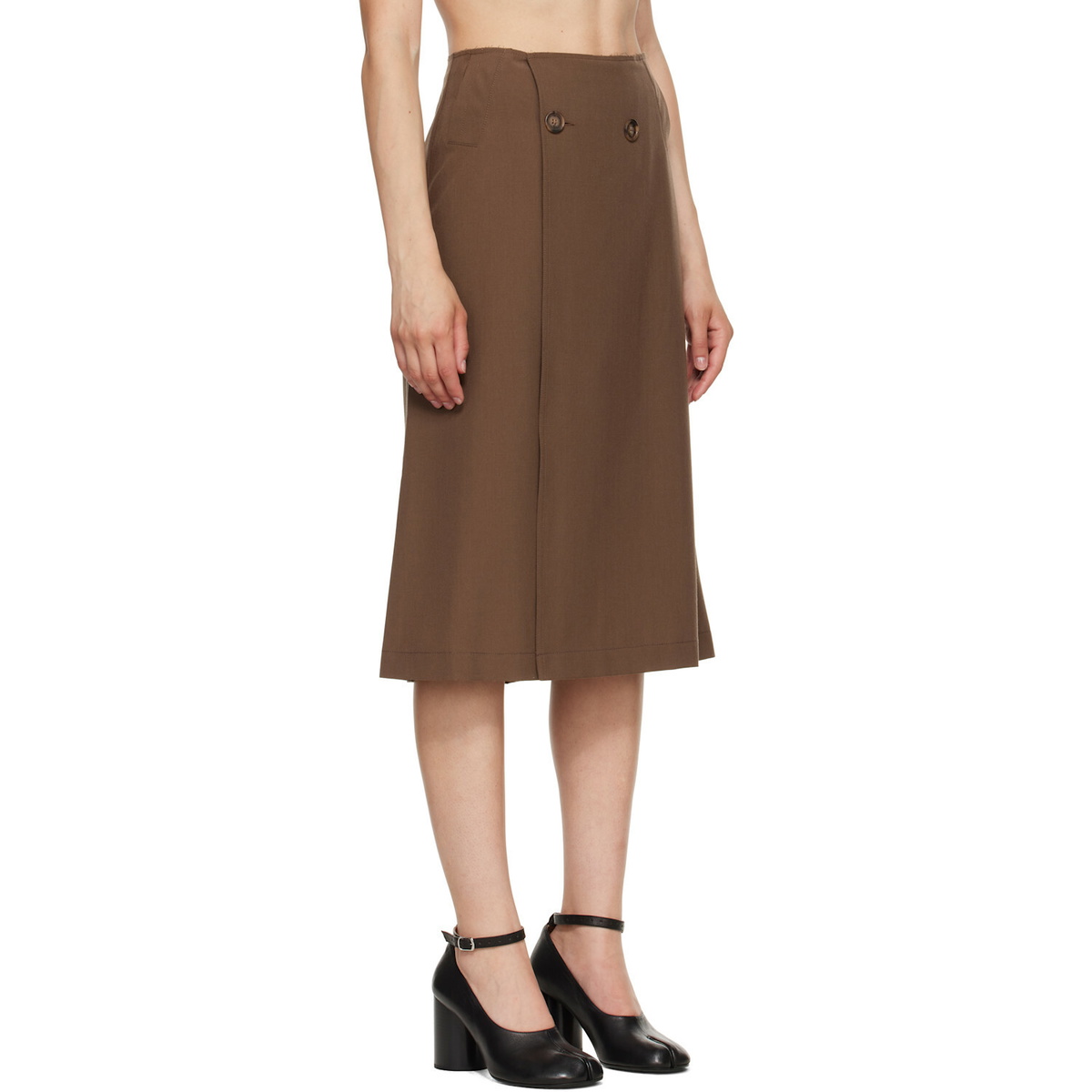MM6 Maison Margiela Brown Double Breasted Midi Skirt