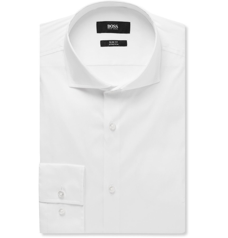 Boss - White Jason Slim-Fit Cutaway-Collar Stretch Cotton-Blend Shirt - Men - Hugo Boss
