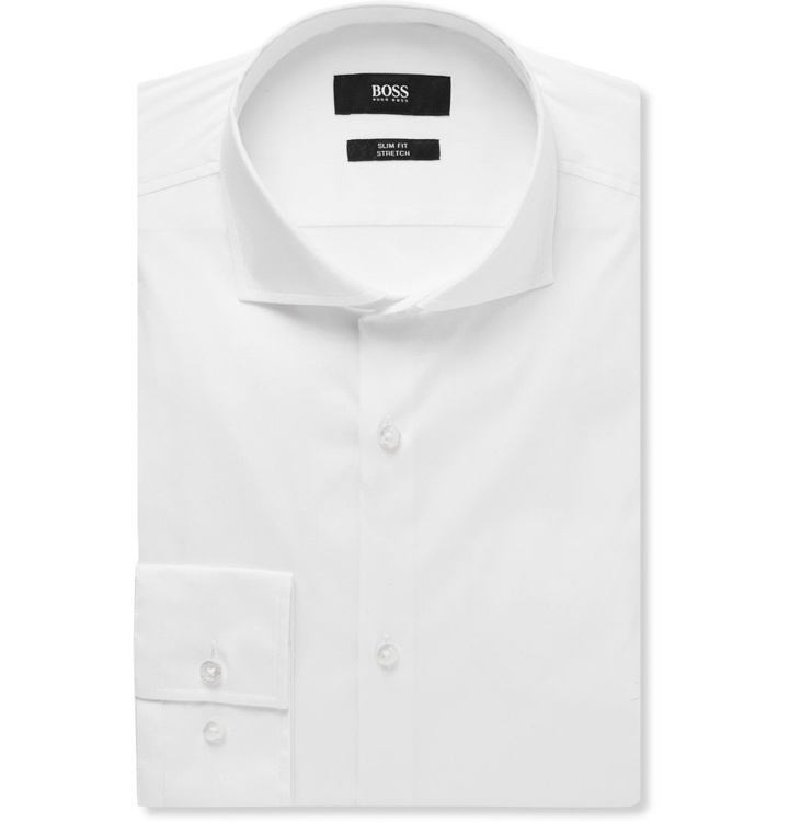 Photo: Hugo Boss - White Jason Slim-Fit Cutaway-Collar Stretch Cotton-Blend Shirt - Men - White