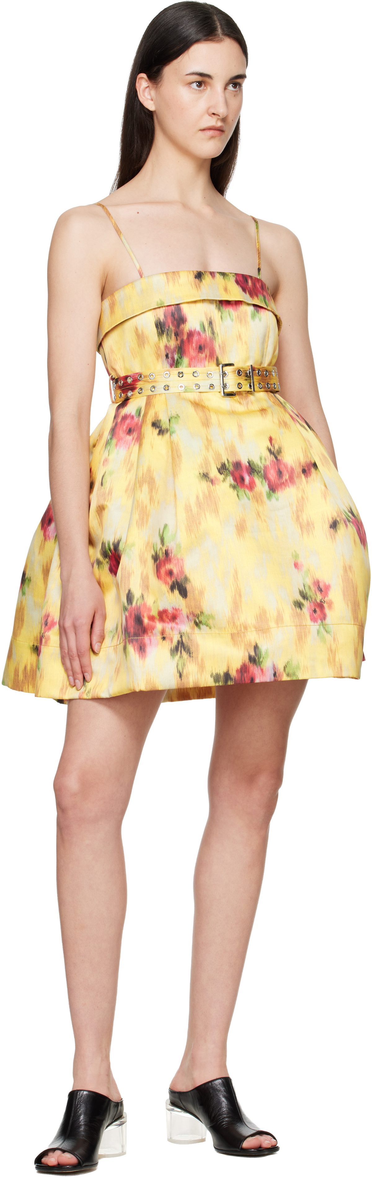 GANNI Yellow Printed Satin Minidress