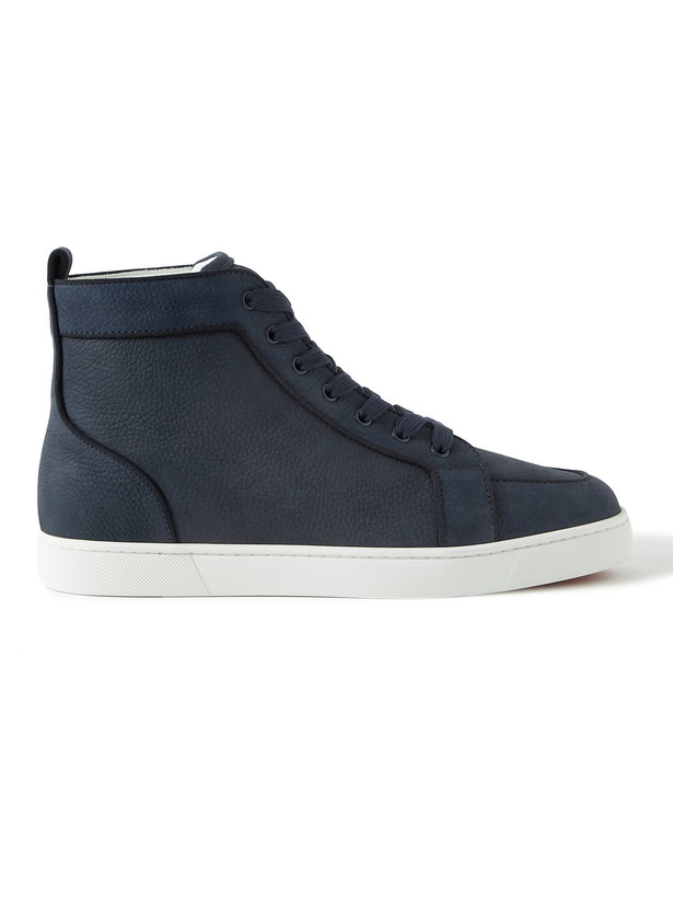 Photo: Christian Louboutin - Rantus Orlato Full-Grain Nubuck High-Top Sneakers - Blue