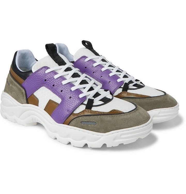 Photo: AMI - Lucky 9 Mesh, Suede and Leather Sneakers - Purple