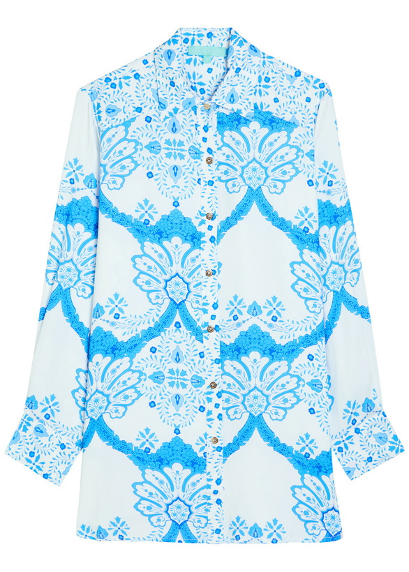 Photo: Melissa Odabash Paige Printed Woven Cover-up Shirt Blue And White