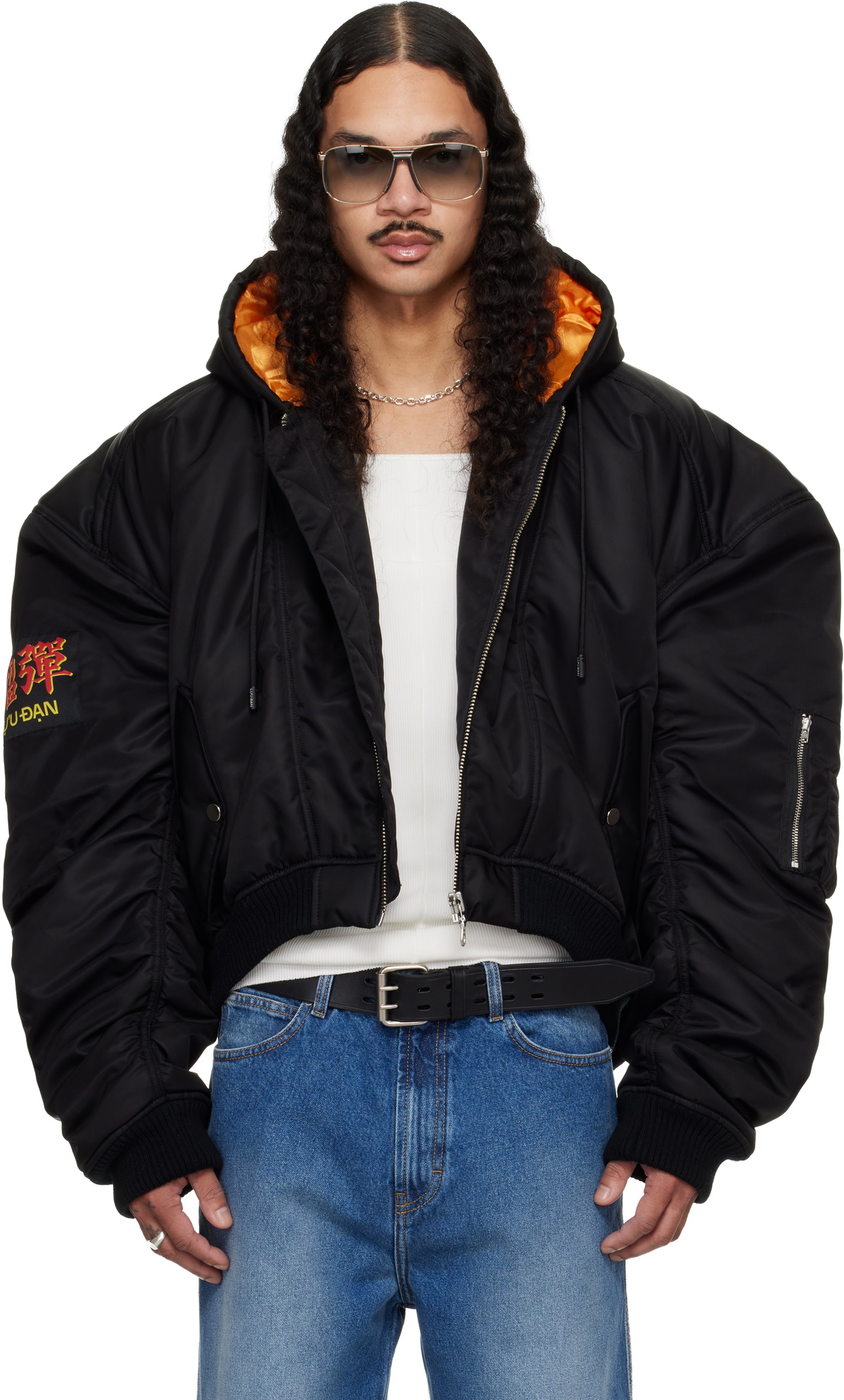 LU'U DAN: Black Distorted MA1 Bomber Jacket | SSENSE